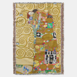 Gustav Klimt Fulfillment Nouveau Couple Throw Blanket