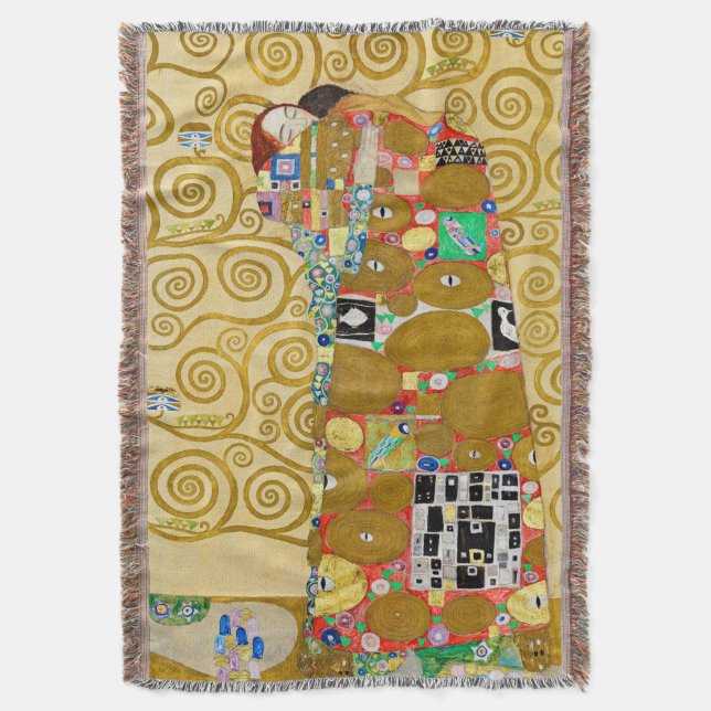 Gustav Klimt Fulfillment Nouveau Couple Throw Blanket (Front Vertical)