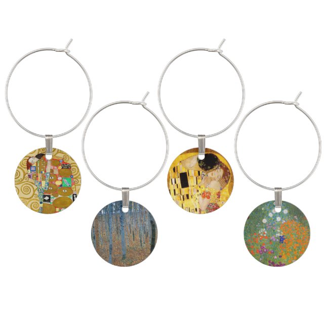 Gustav Klimt Fulfillment Nouveau Couple Wine Charm (Staggered)