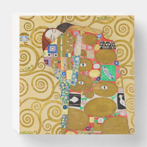 Gustav Klimt Fulfillment Nouveau Couple Wooden Box Sign