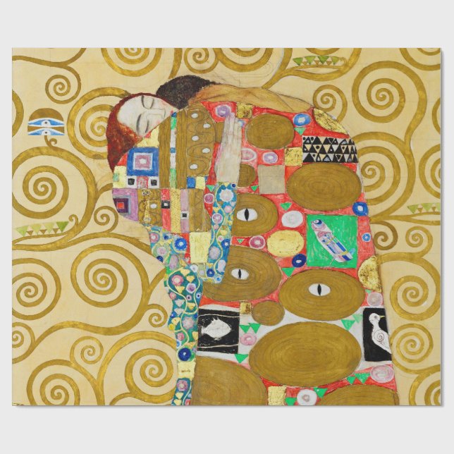 Gustav Klimt Fulfillment Nouveau Couple Wrapping Paper (Flat)