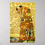 Gustav Klimt Fulfillment Poster<br><div class="desc">Gustav Klimt Fulfillment poster. Frieze from 1909. Completed during Klimt’s golden phase, Fulfillment features an embracing couple holding each other beneath a multi-patterned quilt featuring spirals, eyes, birds, fish and other shapes. The background of the work features the same bronze spirals that would adorn the artist’s renowned Tree of Life....</div>