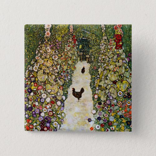 Gustav Klimt _ Garden Path with Chickens Button