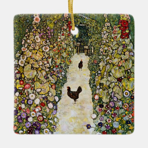 Gustav Klimt _ Garden Path with Chickens Ceramic Ornament