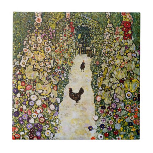 Gustav Klimt _ Garden Path with Chickens Ceramic Tile
