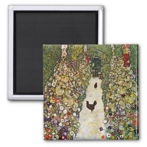 Gustav Klimt _ Garden Path with Chickens Magnet