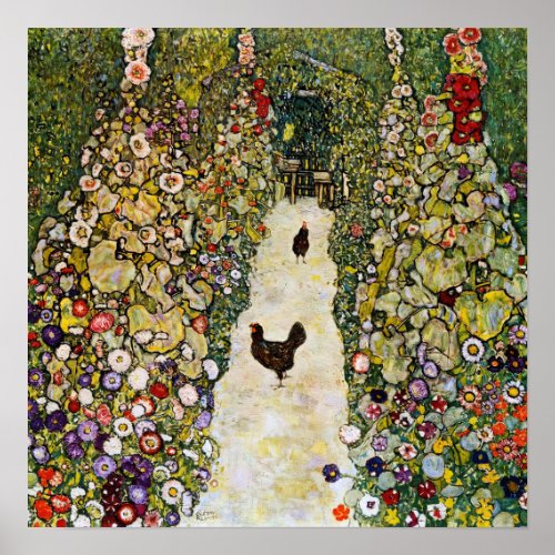 Gustav Klimt _ Garden Path with Chickens Poster