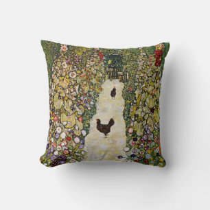 Gustav Klimt - Garden Path with Chickens Throw Pillow