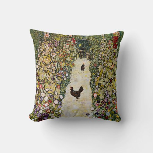 Gustav Klimt _ Garden Path with Chickens Throw Pillow