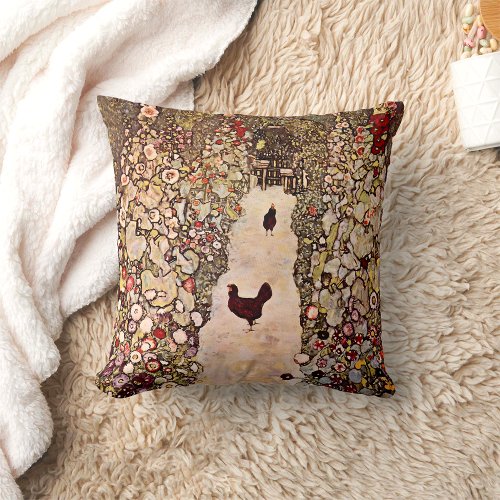 Gustav Klimt Garden Path With Chickens Vintage Throw Pillow