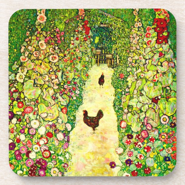 Gustav Klimt Garden with Chickens Beverage Coaster (Front)