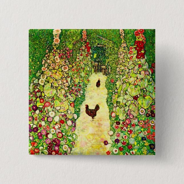 Gustav Klimt Garden with Chickens Button (Front)