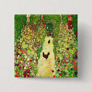 Gustav Klimt Garden with Chickens Button