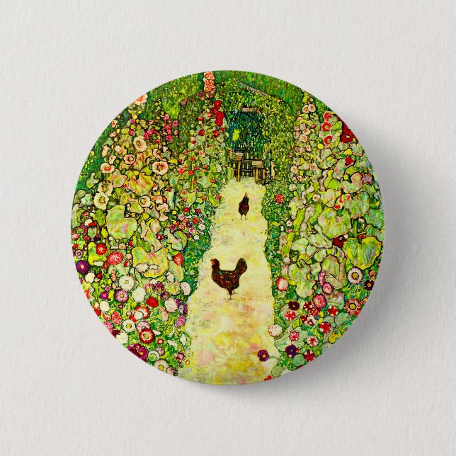 Gustav Klimt Garden with Chickens Button (Front)