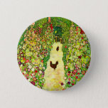 Gustav Klimt Garden with Chickens Button<br><div class="desc">Button featuring Gustav Klimt’s oil painting Garden with Roosters (1917). Two brown chickens stand on a garden path. Beautiful pink,  red,  and white flowers bloom along the path. A great gift for fans of Art Nouveau and Austrian art.</div>