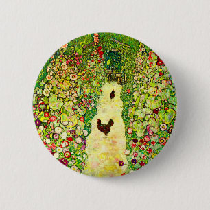 Gustav Klimt Garden with Chickens Button