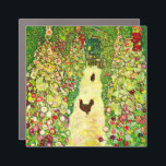 Gustav Klimt Garden with Chickens Car Magnet<br><div class="desc">Car Magnet featuring Gustav Klimt’s oil painting Garden with Roosters (1917). Two brown chickens stand on a garden path. Beautiful pink,  red,  and white flowers bloom along the path. A great gift for fans of Art Nouveau and Austrian art.</div>