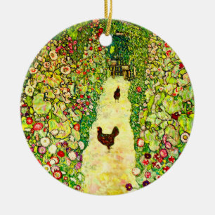 Gustav Klimt Garden with Chickens Ceramic Ornament