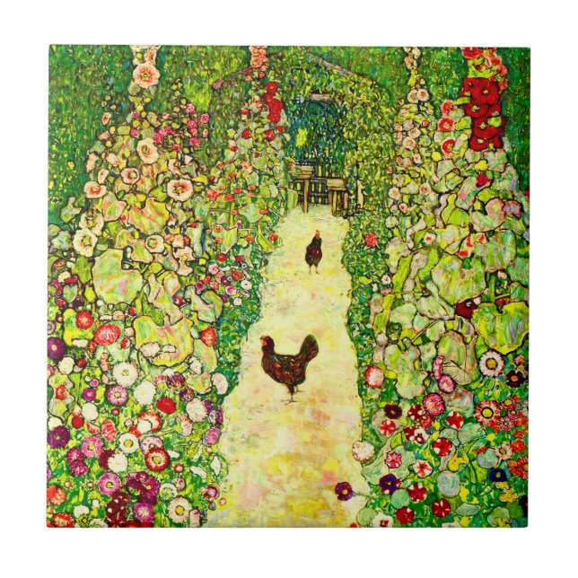 Gustav Klimt Garden with Chickens Ceramic Tile (Front)