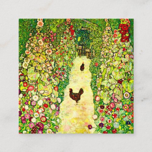 Gustav Klimt Garden with Chickens Enclosure Card