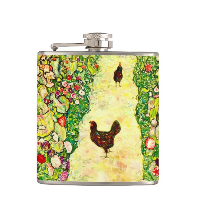 Gustav Klimt Garden with Chickens Flask (Front)