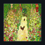 Gustav Klimt Garden with Chickens Invitation<br><div class="desc">Card featuring Gustav Klimt’s oil painting Garden with Roosters (1917). Two brown chickens stand on a garden path. Beautiful pink,  red,  and white flowers bloom along the path. A great gift for fans of Art Nouveau and Austrian art.</div>