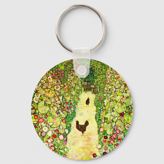 Gustav Klimt Garden with Chickens Keychain (Front)