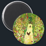 Gustav Klimt Garden with Chickens Magnet<br><div class="desc">Magnet featuring Gustav Klimt’s oil painting Garden with Roosters (1917). Two brown chickens stand on a garden path. Beautiful pink,  red,  and white flowers bloom along the path. A great gift for fans of Art Nouveau and Austrian art.</div>