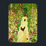 Gustav Klimt Garden with Chickens Magnet<br><div class="desc">Magnet featuring Gustav Klimt’s oil painting Garden with Roosters (1917). Two brown chickens stand on a garden path. Beautiful pink,  red,  and white flowers bloom along the path. A great gift for fans of Art Nouveau and Austrian art.</div>