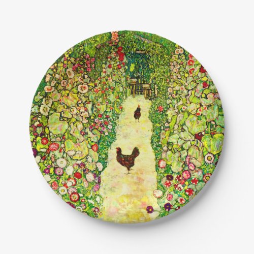 Gustav Klimt Garden with Chickens Paper Plates