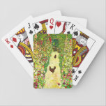 Gustav Klimt Garden with Chickens Playing Cards<br><div class="desc">Playing Cards featuring Gustav Klimt’s oil painting Garden with Roosters (1917). Two brown chickens stand on a garden path. Beautiful pink,  red,  and white flowers bloom along the path. A great gift for fans of Art Nouveau and Austrian art.</div>