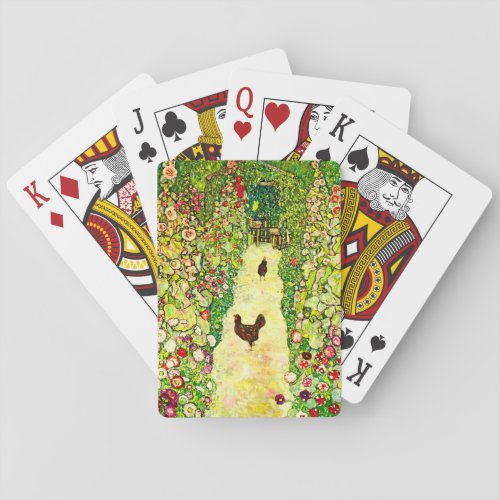 Gustav Klimt Garden with Chickens Playing Cards