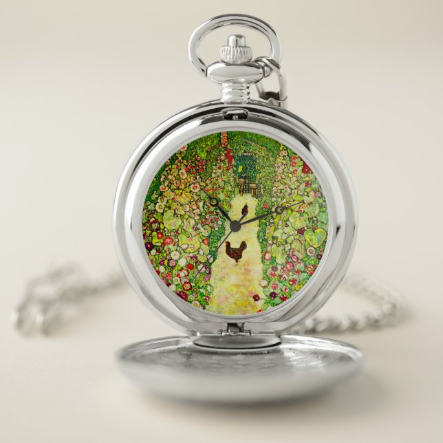 Gustav Klimt Garden with Chickens Pocket Watch (Inside)