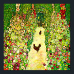 Gustav Klimt Garden with Chickens Poster<br><div class="desc">Poster featuring Gustav Klimt’s oil painting Garden with Roosters (1917). Two brown chickens stand on a garden path. Beautiful pink,  red,  and white flowers bloom along the path. A great gift for fans of Art Nouveau and Austrian art.</div>