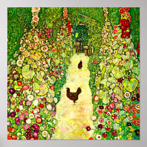Gustav Klimt Garden with Chickens Poster