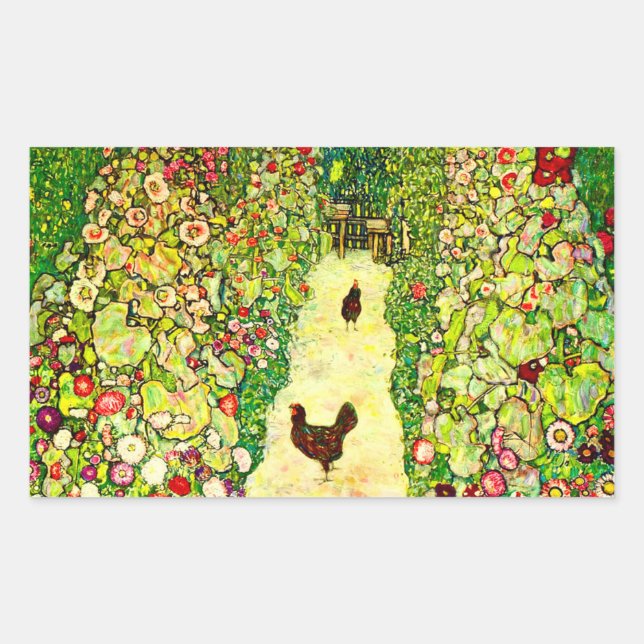 Gustav Klimt Garden with Chickens Rectangular Sticker (Front)