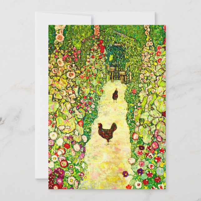 Gustav Klimt Garden with Chickens Save The Date (Front)
