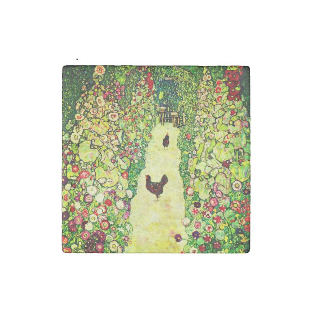 Gustav Klimt Garden with Chickens Stone Magnet (First Magnet)