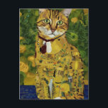 Gustav Klimt gold cute cat spoof, Gustav klimt art Postcard<br><div class="desc">Gustav Klimt gold cute cat spoof, Gustav klimt art Imagine a delightful fusion of feline charm and artistic grandeur. This artwork playfully spoofs the golden style of Gustav Klimt, featuring a scene far from the usual regal figures. In the center of attention sits a captivatingly cute cat, its fur seemingly...</div>