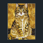 Gustav Klimt gold cute cat spoof, Gustav klimt art Postcard<br><div class="desc">Gustav Klimt gold cute cat spoof, Gustav klimt art Imagine a delightful fusion of feline charm and artistic grandeur. This artwork playfully spoofs the golden style of Gustav Klimt, featuring a scene far from the usual regal figures. In the center of attention sits a captivatingly cute cat, its fur seemingly...</div>