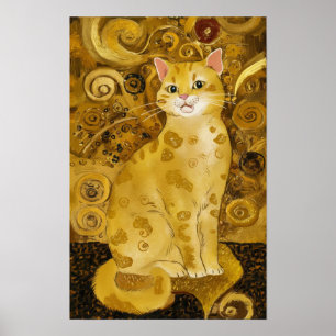 Gustav Klimt gold cute cat spoof, Gustav klimt art Poster