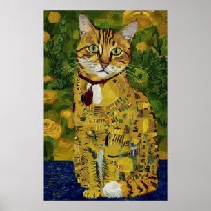 Gustav Klimt gold cute cat spoof, Gustav klimt art Poster