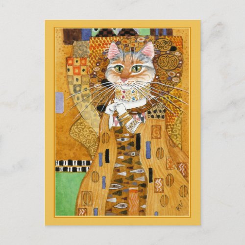 Gustav Klimt gold cute cat spoof postcard