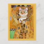 Gustav Klimt gold cute cat spoof postcard<br><div class="desc">This is a spoof of Gustav Klimt's portrait painting of Adele Bloch-Bauer, also known as "The Woman in Gold." Because my version features a cat, it's titled "The Cat in Gold." You can change the border color if you'd like. This image is also available on other products in my Zazzle...</div>