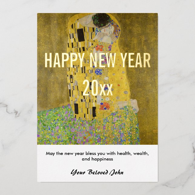 Gustav Klimt - Happy New Year with The Kiss Foil Holiday Card (Front)