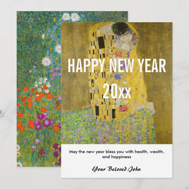 Gustav Klimt - Happy New Year with The Kiss Holiday Card (Front/Back)