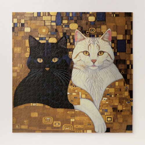 Gustav Klimt Inspired Two Cats In Bed Jigsaw Puzzle