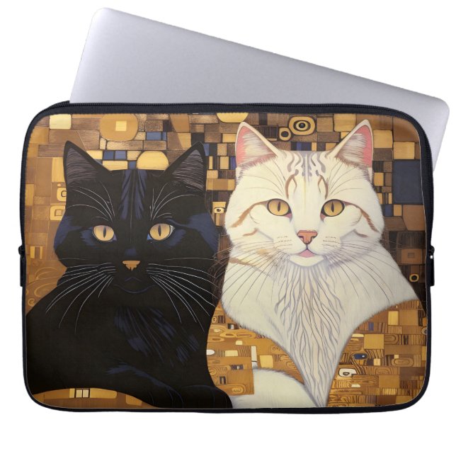 Gustav Klimt Inspired Two Cats In Bed Laptop Sleeve (Front)