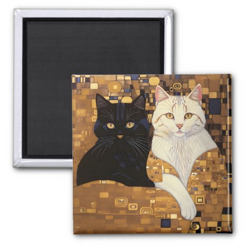 Gustav Klimt Inspired Two Cats In Bed Magnet