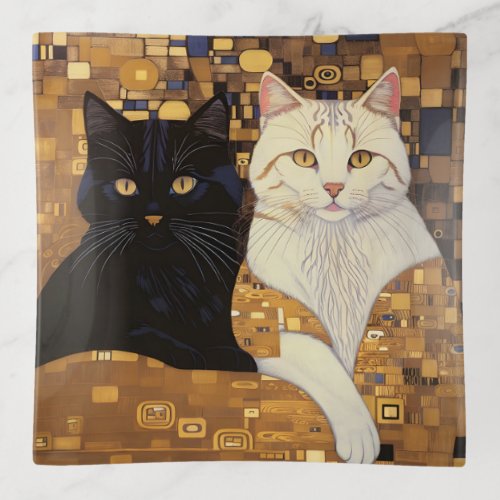 Gustav Klimt Inspired Two Cats In Bed Trinket Tray